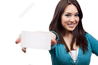 Marketing concept - woman and business card