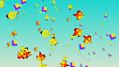 Flying colourful kites in  sky  blur animation