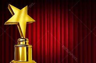 Star Award On Red Curtains