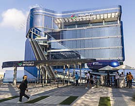 Dubai, UAE - 11.18.2021 - Opportunity district of EXPO 2020. DP world pavilion. Event