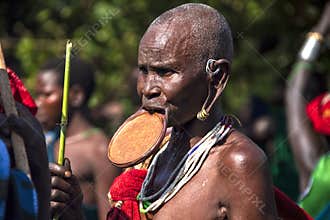 Women from the African tribe Mursi, Ethiopia