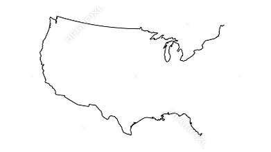 United States of America Map Outline Country Border on white background.  Appearance  national flag of USA.