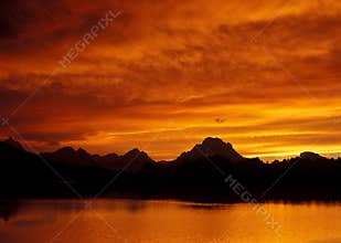 Fiery Sunset Over Teton