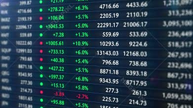 Stock market data tableau. Company and cryptocurrency tickers in bullish market