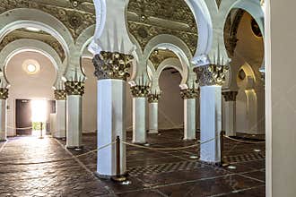 White arches at Ancient Sinagoga de Santa Maria La Blanca, Synagogue in Toledo, Spain