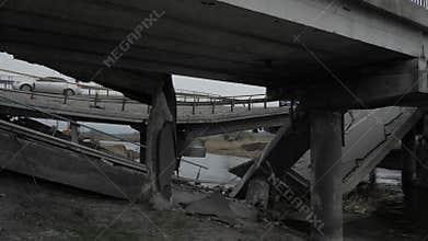 Cars bridge destruction Ukraine war Russia Ukraine damage infrastructure bridge collapse infrastructure broken bridge