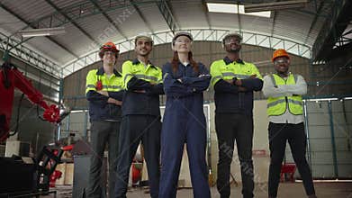 Multinational team of factory engineers ,leadership by engineer women are standing with confidence in the quality of work in accor