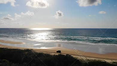 Aerial drone view of 4WD self-drive at Fraser Island, Queensland, Australia