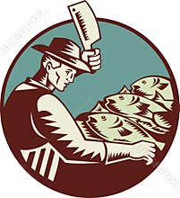 Fishmonger Butcher Knife and Fish