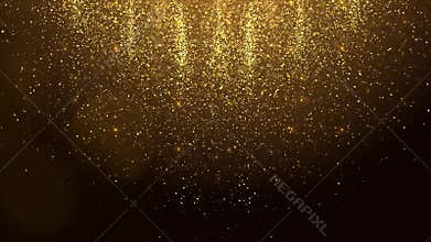 abstract Golden shiny particles falling down. Winner screen Loop award party stage background.