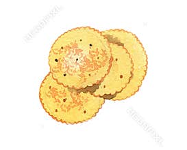 Cracker isolated on white background. Watercolor illustration, food drawing in vintage style.
