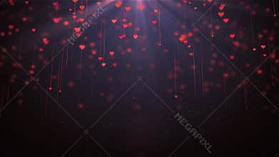 Heart raining for Valentines Day with light on black