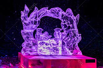 Night view of Snow World and light show along the way in Jingyuetan National Forest Park
