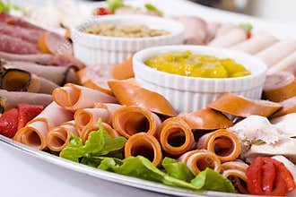 Close Up Of Cold Meat Catering Platter