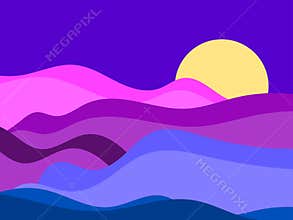 Colorful landscape in a minimalistic style. Plains and mountains  fields and meadows. Typographic boho decor for prints