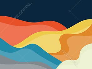 Colorful landscape in a minimalistic style. Plains and mountains  fields and meadows. Typographic boho decor for prints  posters