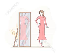 Cartoon Color Character Person Woman and Narcissist Lady Concept. Vector
