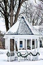 White Gazebo Decorated for Christmas