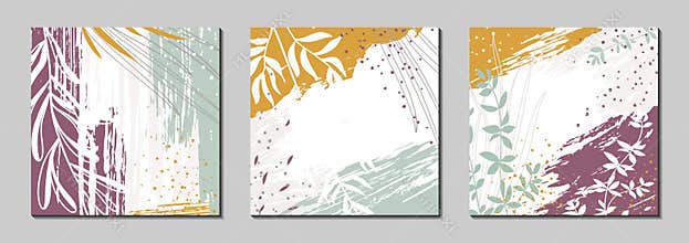 Abstract floral vector templates with organic shapes, plants. Set of trendy backgrounds for social media posts, banners, covers, g