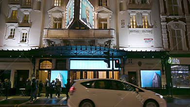 Apollo Theatre, London partially open at night during Covid 19 pandemic