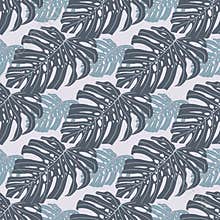 Decorative seamless pattern doodle ornament with monstera. Pastel blue palette