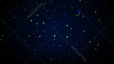 Colorful Rectangle Square And Triangle Shapes Of Confetti Falling On Dark Blue