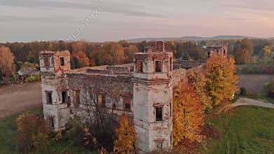Aerial shot of old castle ruins located in Poland