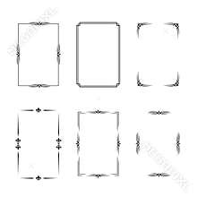 Set of black vintage borders in silent film or art deco style isolated on white backgrounds. Vector retro design