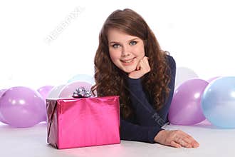 Beautiful teenager girl birthday party with gift