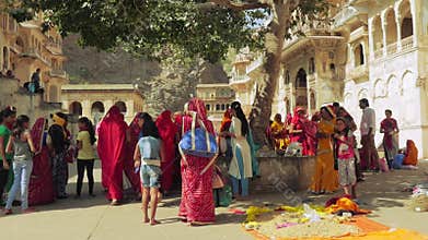 Hindu people at Galtaji temple, Jaipur, Rajasthan, India