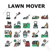 Lawn Mower Equipment Collection Icons Set Vector