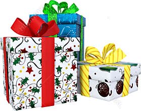 Christmas Presents, Gift Boxes, Isolated