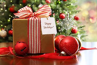 Christmas gift sitting on a table