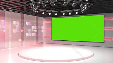Tv studio. News room. Blye and red background. General and close-up shot. News Studio. Studio Background. Newsroom