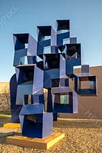 Abstract sculpture in front of Albuquerque Museum of Art and History