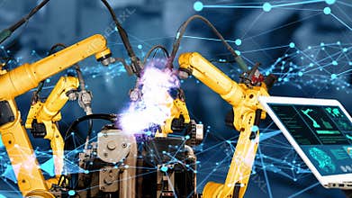 Smart industry robot arms modernization for innovative factory technology