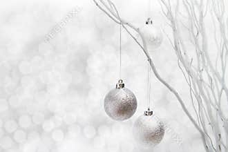 White christmas background silver balls