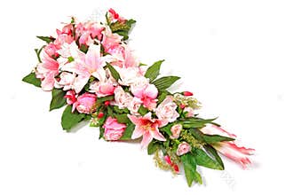 Wedding Flowers Pink Lily: Elegant Floral Arrangement Bouquet With Lilies And Roses For Bridal Ceremony Or Reception Decoration