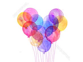 Watercolor ballon hearts. Decorative element for Valentine's Day