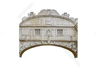 Bridge of Sighs (Italian: Ponte dei Sospiri) in Venice, Italy, isolated on white background