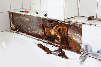 Water damage around the bathtub
