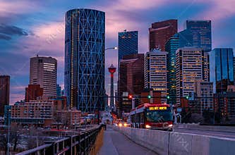 Sunrise Sky Over Downtown Calgary Commutes