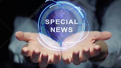 Female hands show hologram Special News