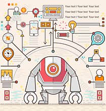 Infographic robot standing confidently of graph, Vector illustration