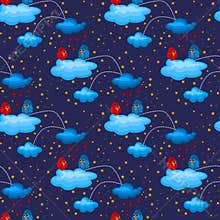 Night Love Birds in Clouds Seamless Pattern