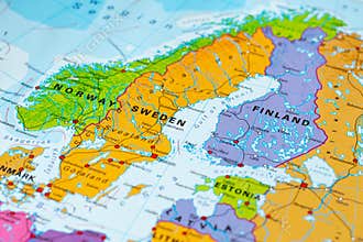 Map of Scandinavia with Norway, Finland and Sweden