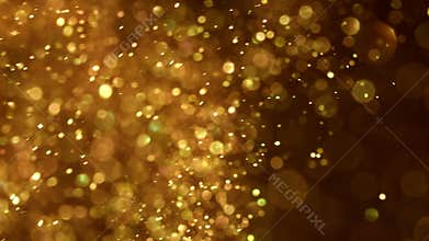 Luxury abstract light bokeh of sparkling dust and gold glitter particles gently swirling in the wind. Loop