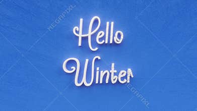 Hello Winter text inscription, winter seasonal holiday concept, decorative animated lettering, january, february and december mont