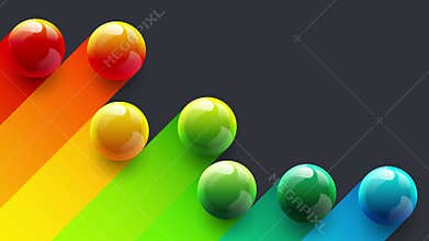 4K bright 3D colorful balls rolling on dark background abstract geometrical design animation template.
