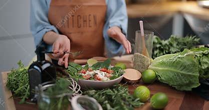 Healthy green food ingredients on the kitchen table